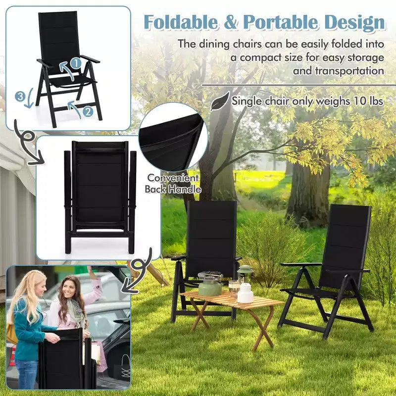 Costway Lot de 1/2/4 chaises pliantes de jardin avec assise rembourrée, dossier réglable, noir