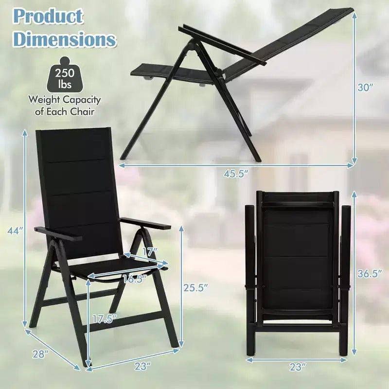 Costway Lot de 1/2/4 chaises pliantes de jardin avec assise rembourrée, dossier réglable, noir