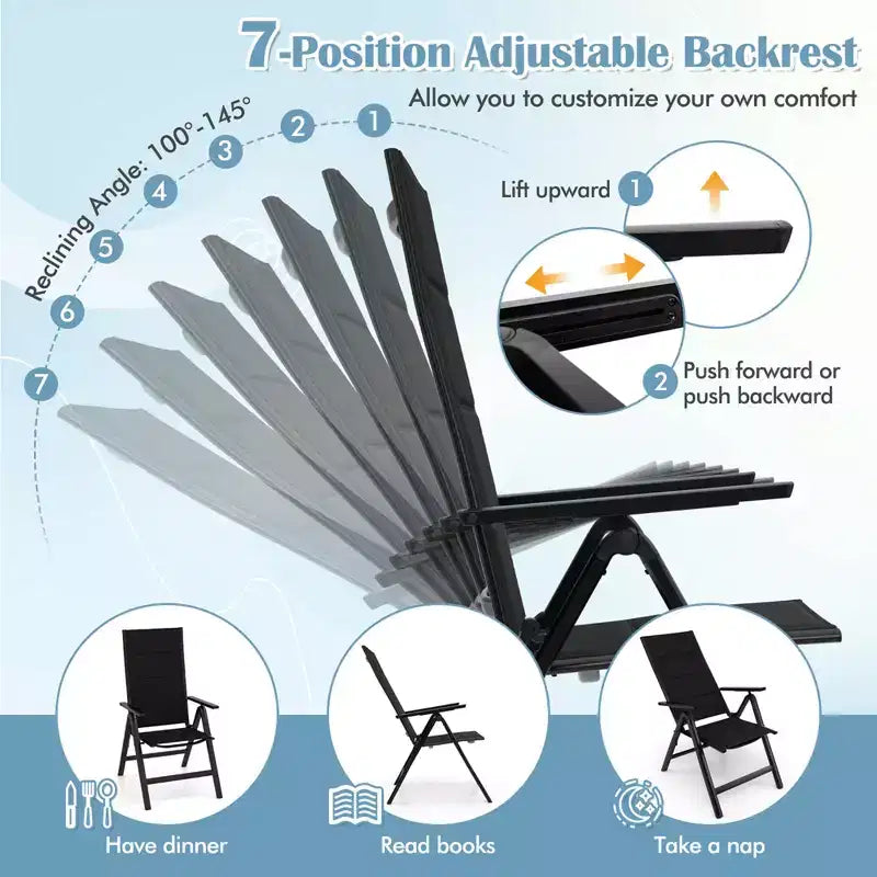 Costway Lot de 1/2/4 chaises pliantes de jardin avec assise rembourrée, dossier réglable, noir