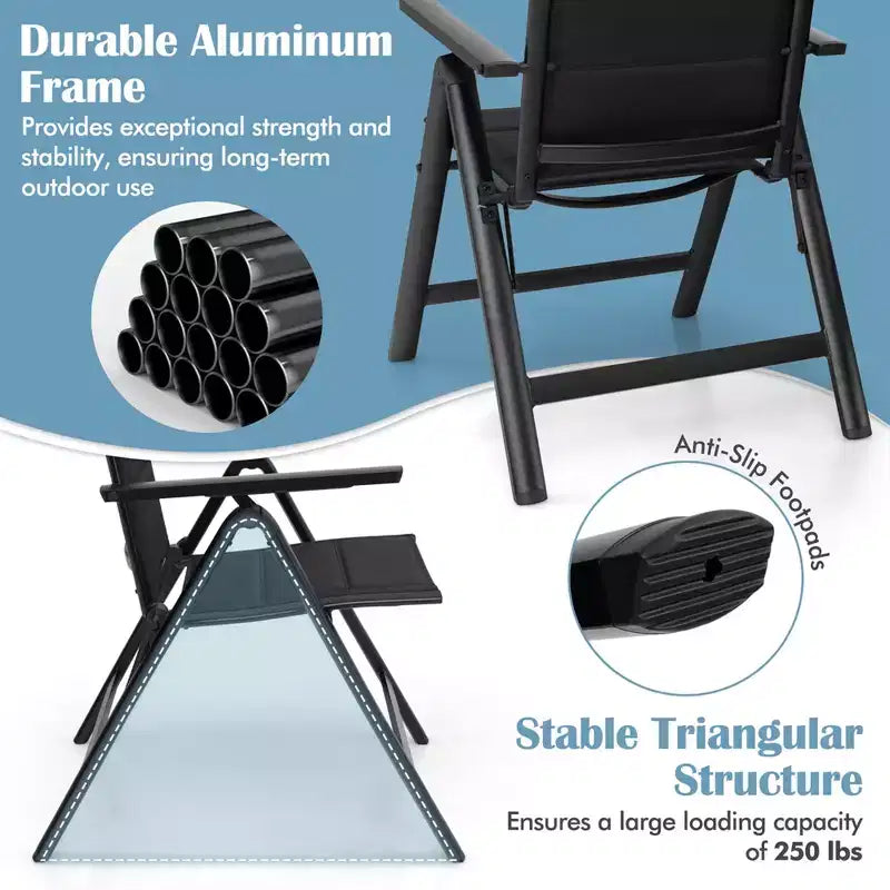 Costway Lot de 1/2/4 chaises pliantes de jardin avec assise rembourrée, dossier réglable, noir