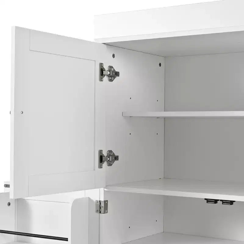 Garde-manger de cuisine autoportant 77H, armoire de rangement de style ferme avec étagères réglables, étagères de porte, tiroirs et casiers à vin - ModernLuxe