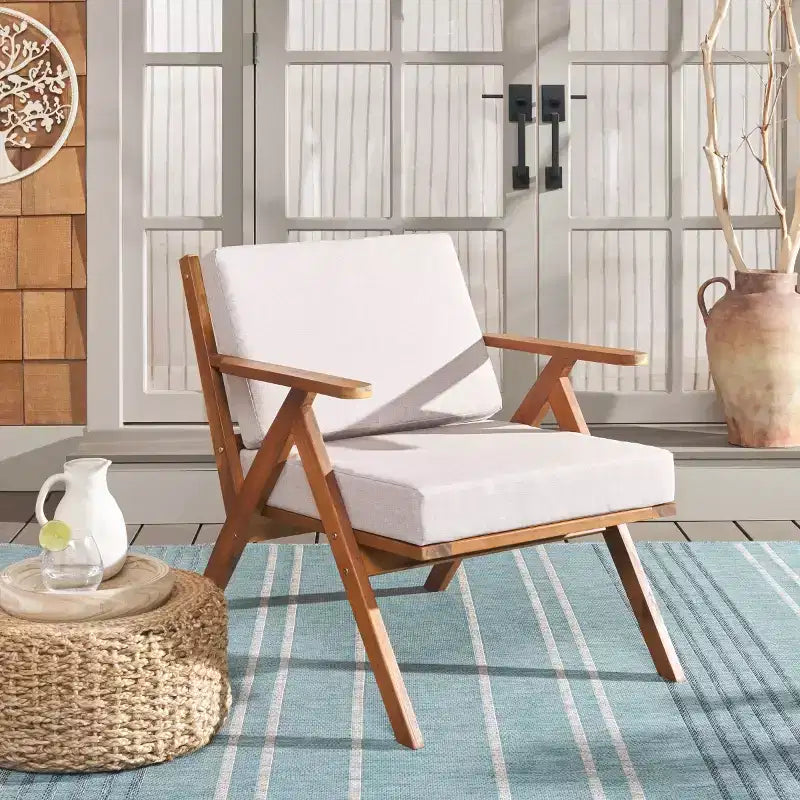 Chaise Dryad avec coussins intérieur/extérieur - PAT7324 - Naturel/Gris clair - Safavieh