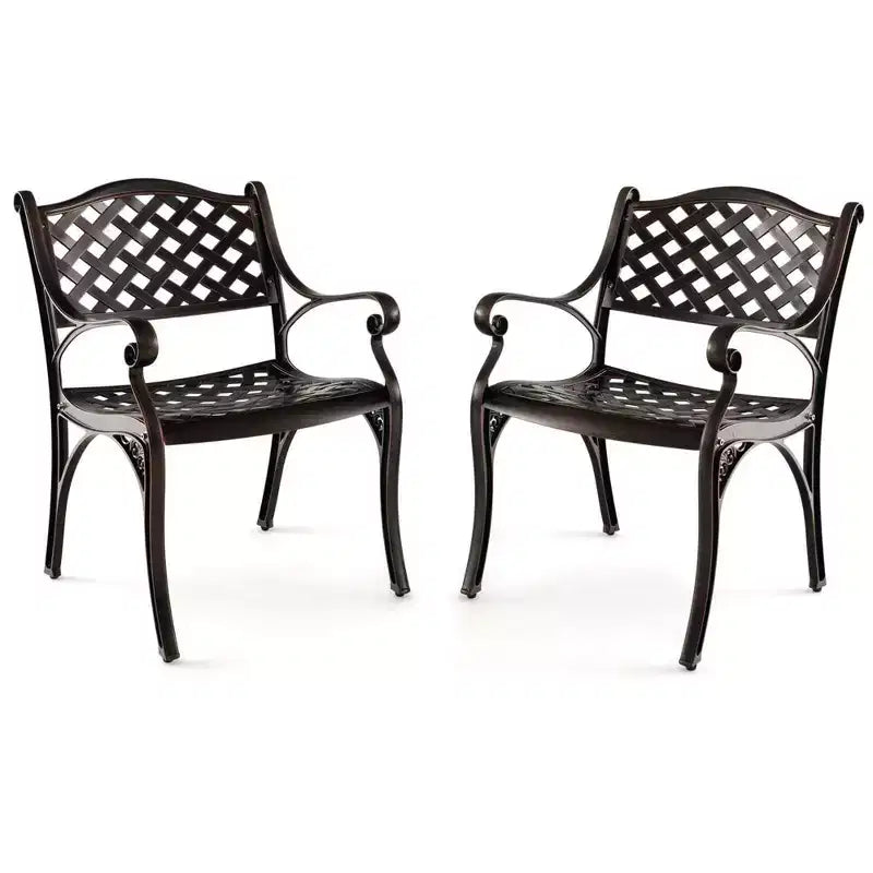 Costway Lot de 2/4 chaises de patio en aluminium moulé, résistantes aux intempéries, chaises de salle à manger d'extérieur avec accoudoirs, bronze