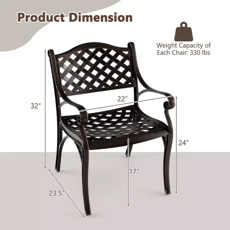 Costway Lot de 2/4 chaises de patio en aluminium moulé, résistantes aux intempéries, chaises de salle à manger d'extérieur avec accoudoirs, bronze