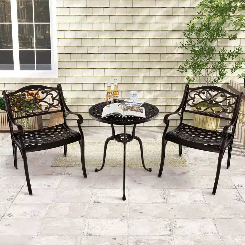 Costway Lot de 2/4 chaises de patio en aluminium moulé, résistantes aux intempéries, chaises de salle à manger d'extérieur avec accoudoirs, bronze