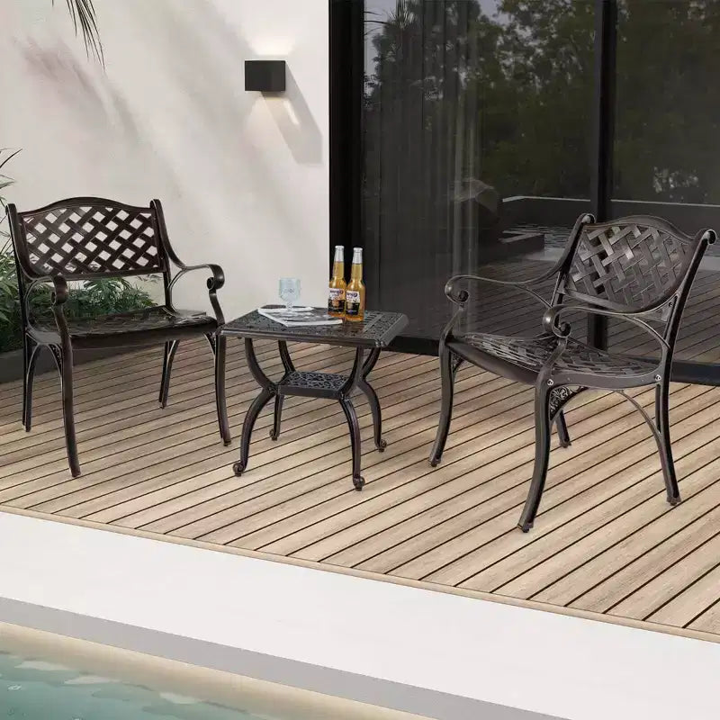 Costway Lot de 2/4 chaises de patio en aluminium moulé, résistantes aux intempéries, chaises de salle à manger d'extérieur avec accoudoirs, bronze