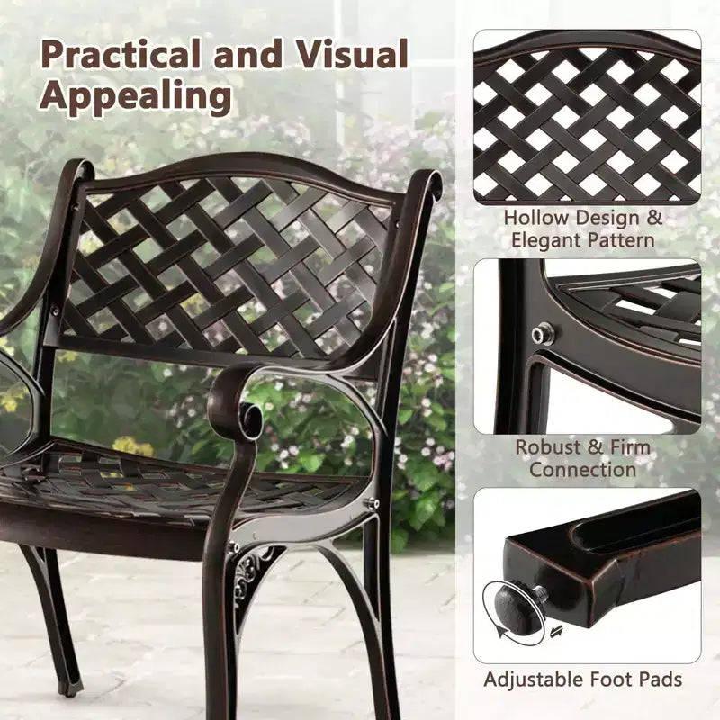 Costway Lot de 2/4 chaises de patio en aluminium moulé, résistantes aux intempéries, chaises de salle à manger d'extérieur avec accoudoirs, bronze