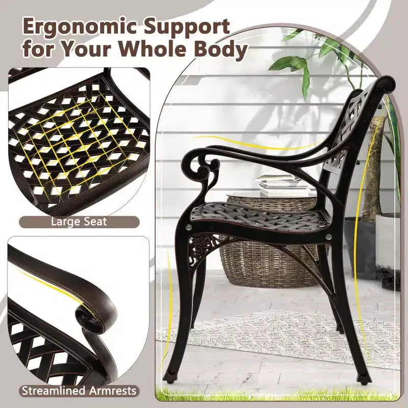 Costway Lot de 2/4 chaises de patio en aluminium moulé, résistantes aux intempéries, chaises de salle à manger d'extérieur avec accoudoirs, bronze