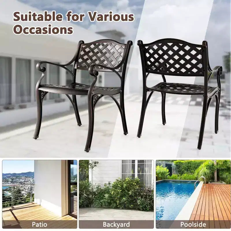 Costway Lot de 2/4 chaises de patio en aluminium moulé, résistantes aux intempéries, chaises de salle à manger d'extérieur avec accoudoirs, bronze