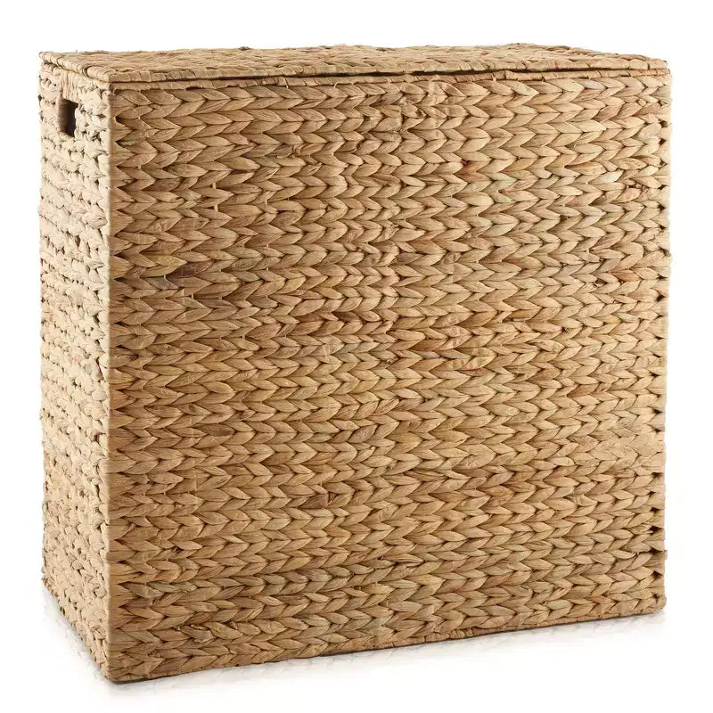 Panier à linge Casafield à 2 sections avec couvercle et sacs de doublure amovibles, trieur de linge tressé en jacinthe d'eau pour vêtements