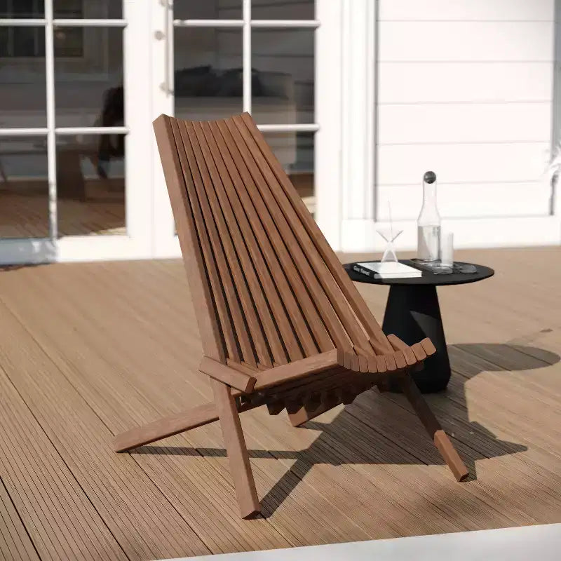 Chaise longue pliante d'intérieur/extérieur à profil bas en bois d'acacia massif Merrick Lane pour jardin, patio, véranda, porche
