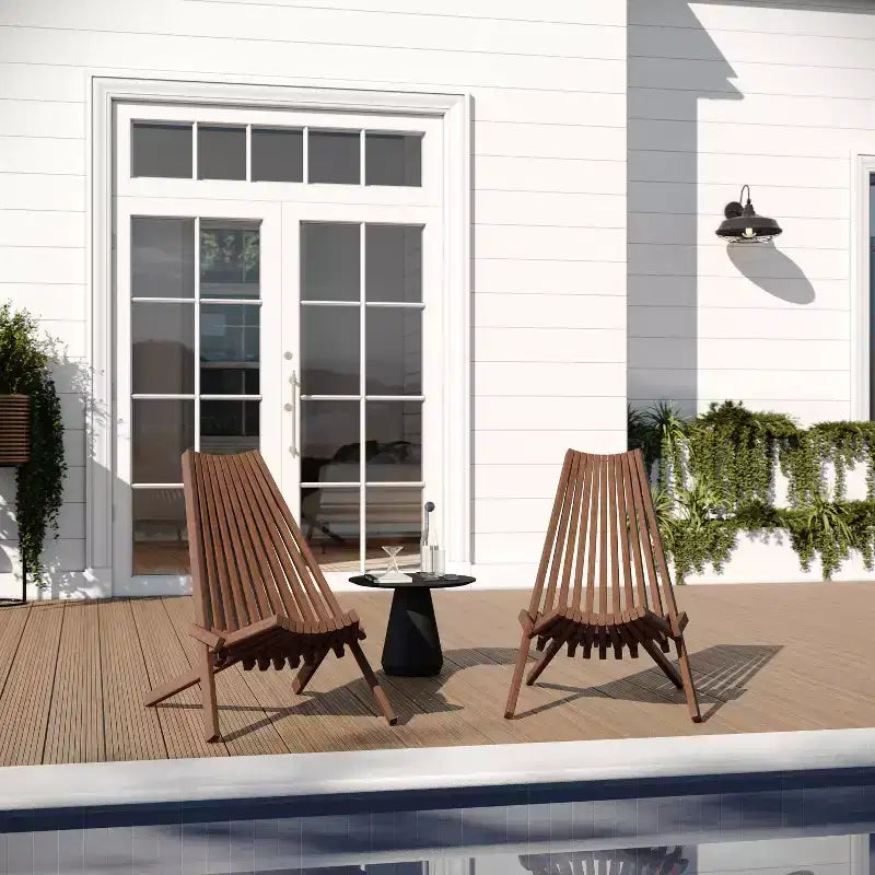 Chaise longue pliante d'intérieur/extérieur à profil bas en bois d'acacia massif Merrick Lane pour jardin, patio, véranda, porche