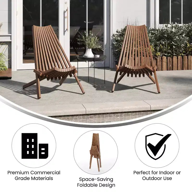 Chaise longue pliante d'intérieur/extérieur à profil bas en bois d'acacia massif Merrick Lane pour jardin, patio, véranda, porche