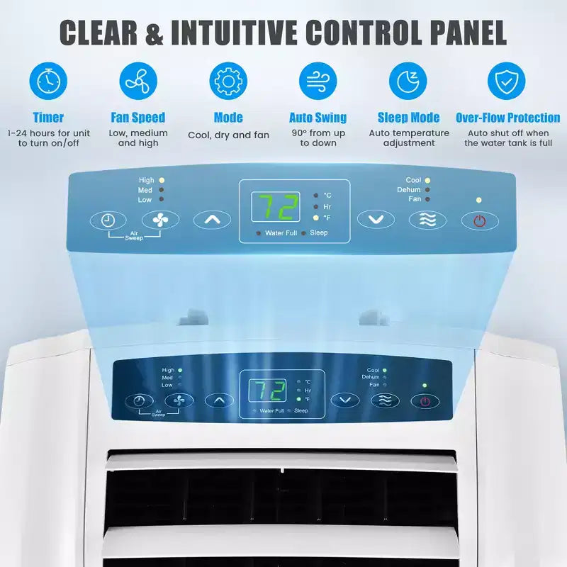 Climatiseur portable Costway 8000 BTU (11 500 BTU ASHRAE) à double tuyau 3 en 1 avec télécommande