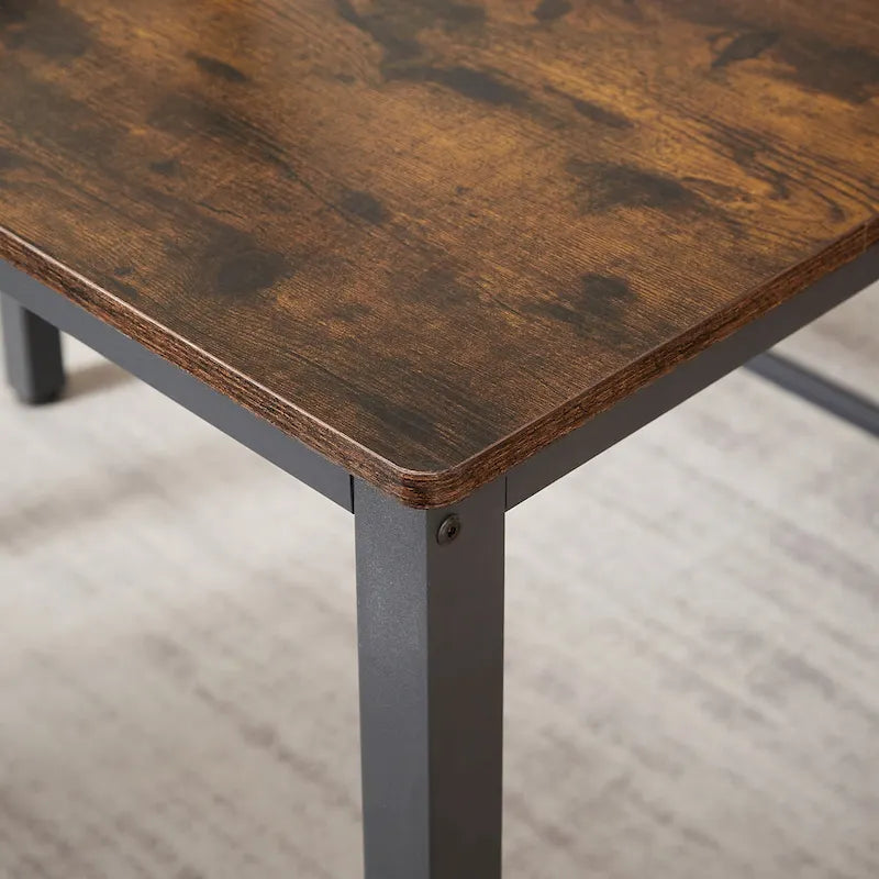 Ensemble de salle à manger 3 pièces, table rectangulaire avec 2 bancs, marron rustique et noir