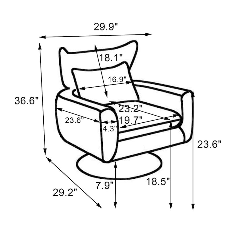 Fauteuil d'appoint pivotant à 360 degrés classique du milieu du siècle - 29,20 x 29,90 x 36,60
