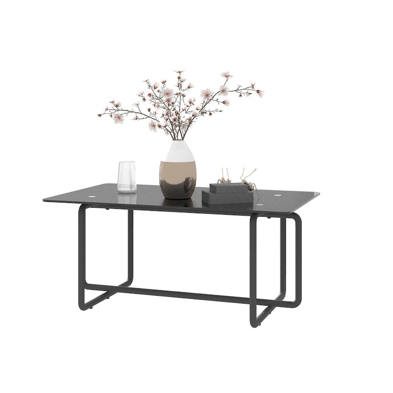 Table basse moderne en verre trempé et métal noir - 23.62 x 39.37 x 17.71