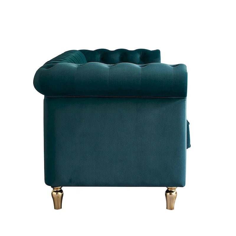 Canapé Chesterfield en velours avec bande décorative dorée