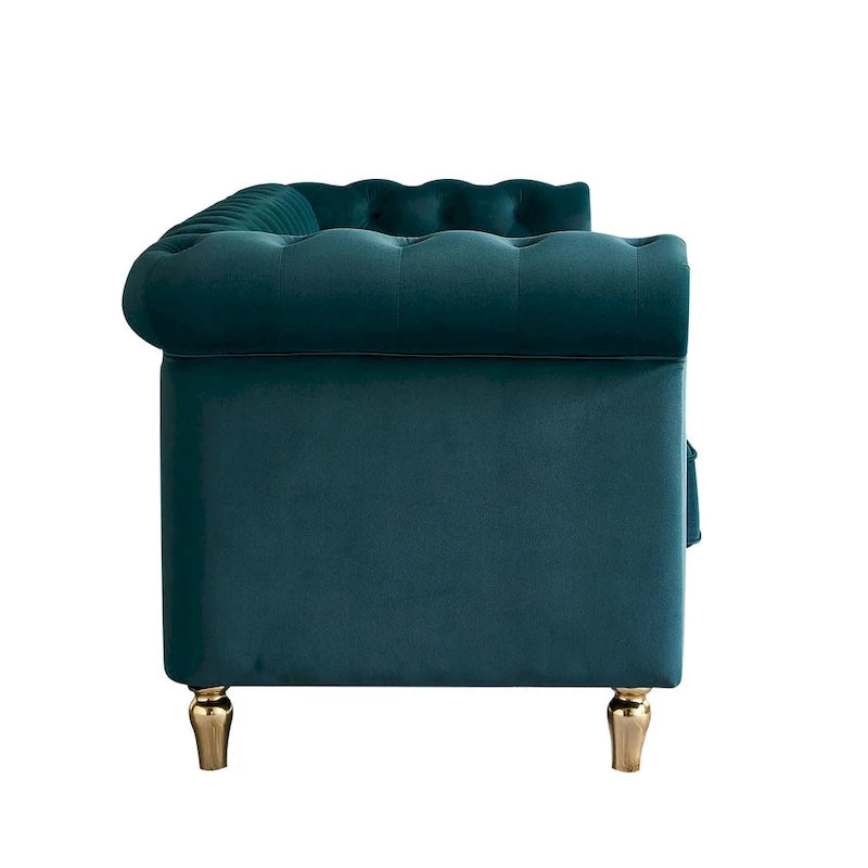 Canapé Chesterfield en velours avec bande décorative dorée