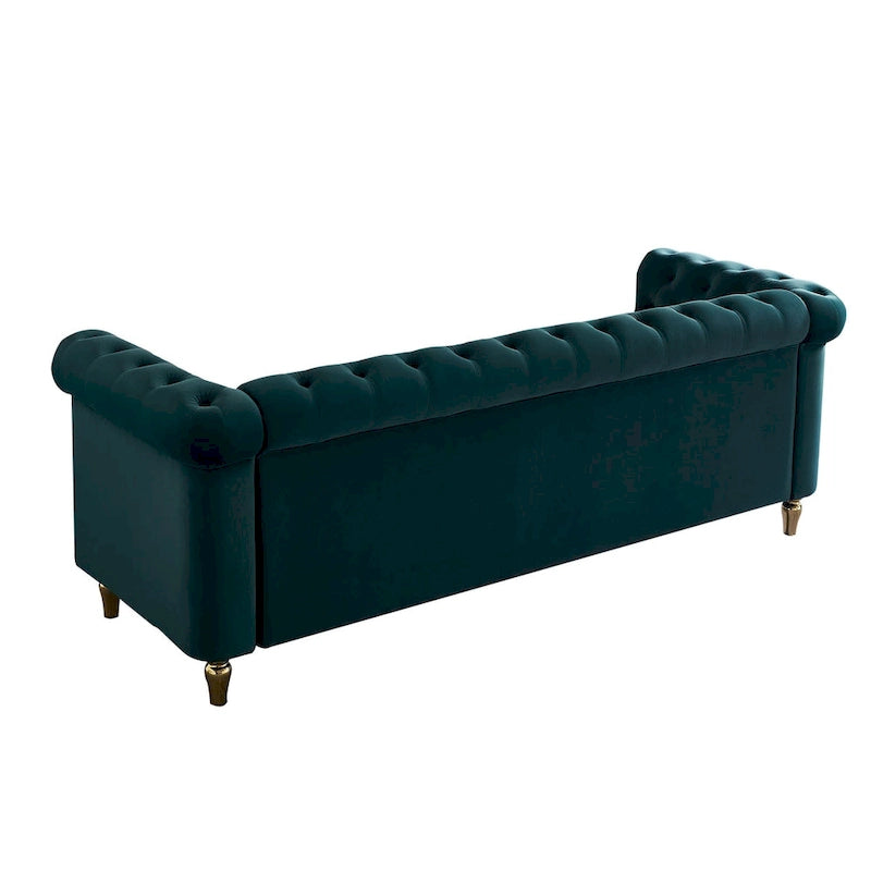 Canapé Chesterfield en velours avec bande décorative dorée