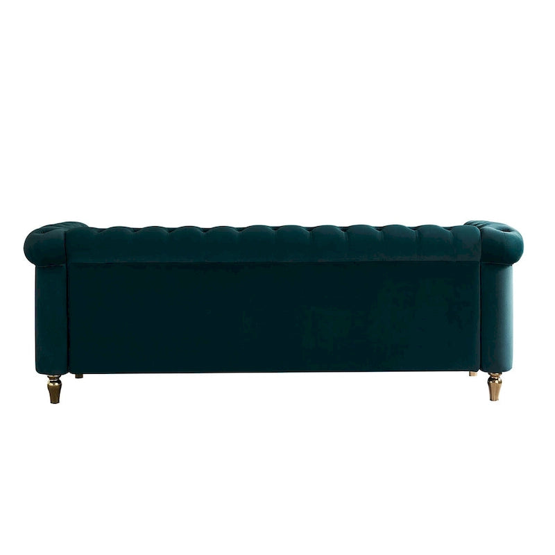 Canapé Chesterfield en velours avec bande décorative dorée