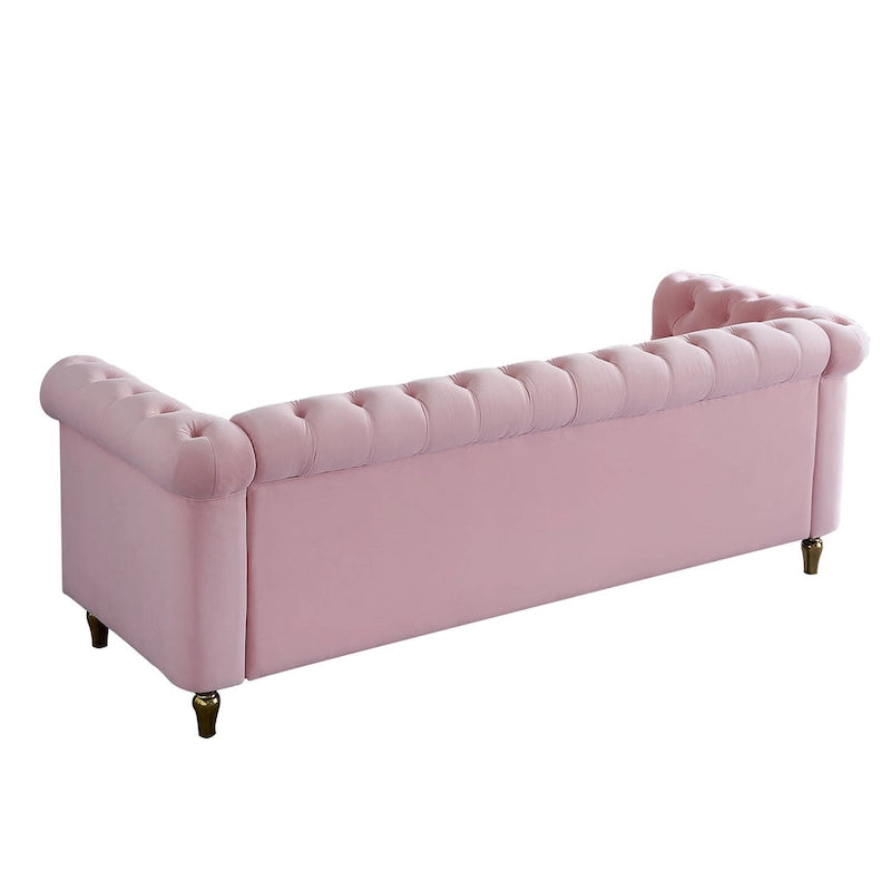 Canapé Chesterfield en velours avec bande décorative dorée
