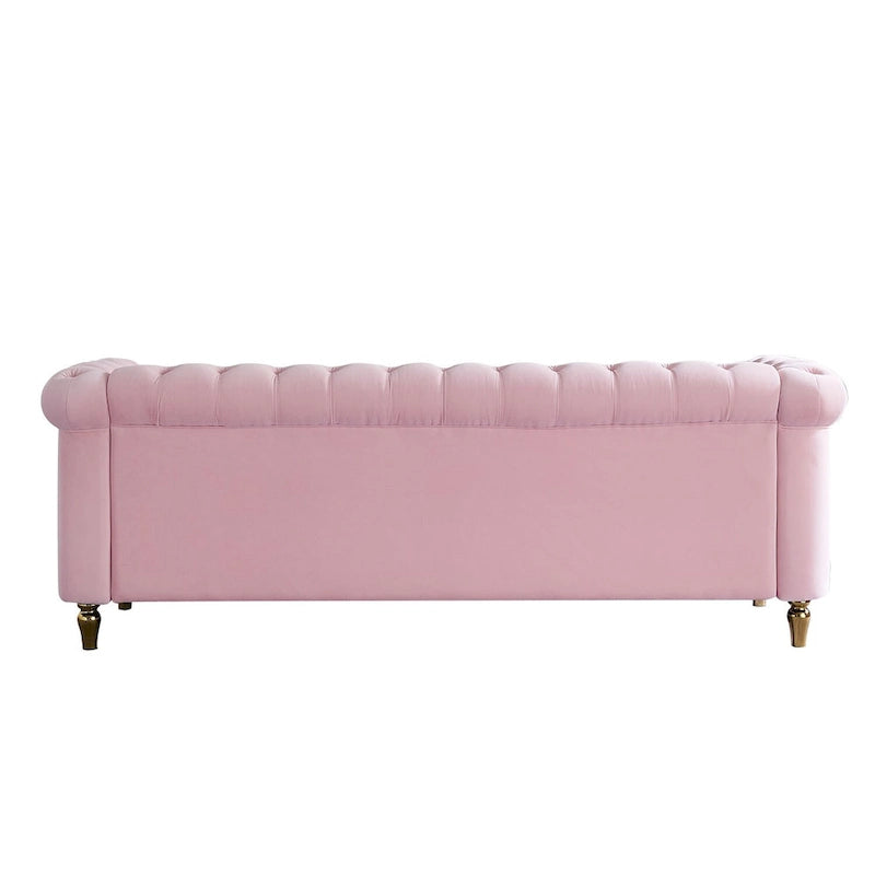 Canapé Chesterfield en velours avec bande décorative dorée