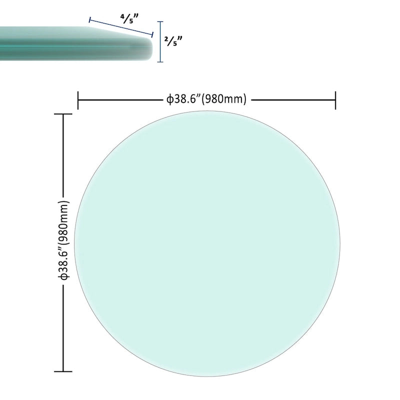 Dessus de table rond en verre trempé, verre clair à bord biseauté poli et épais