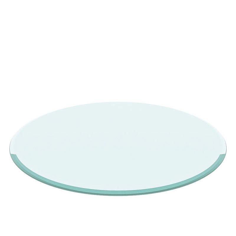 Dessus de table rond en verre trempé, verre clair à bord biseauté poli et épais