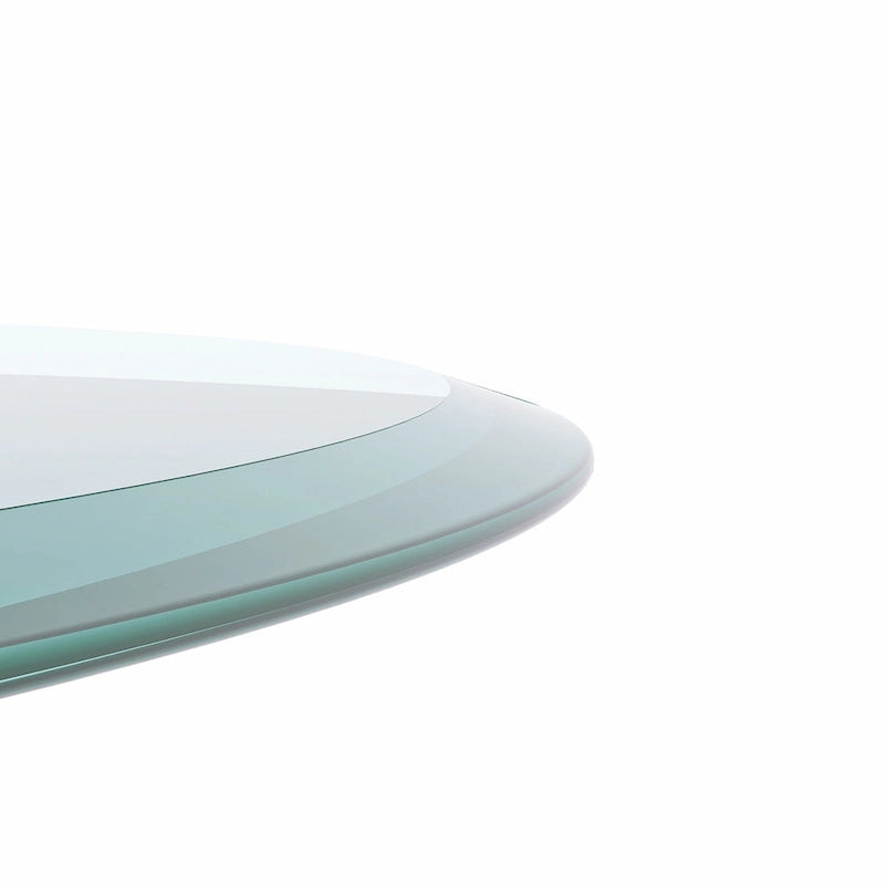 Dessus de table rond en verre trempé, verre clair à bord biseauté poli et épais