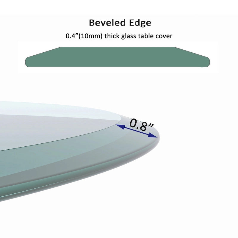 Dessus de table rond en verre trempé, verre clair à bord biseauté poli et épais