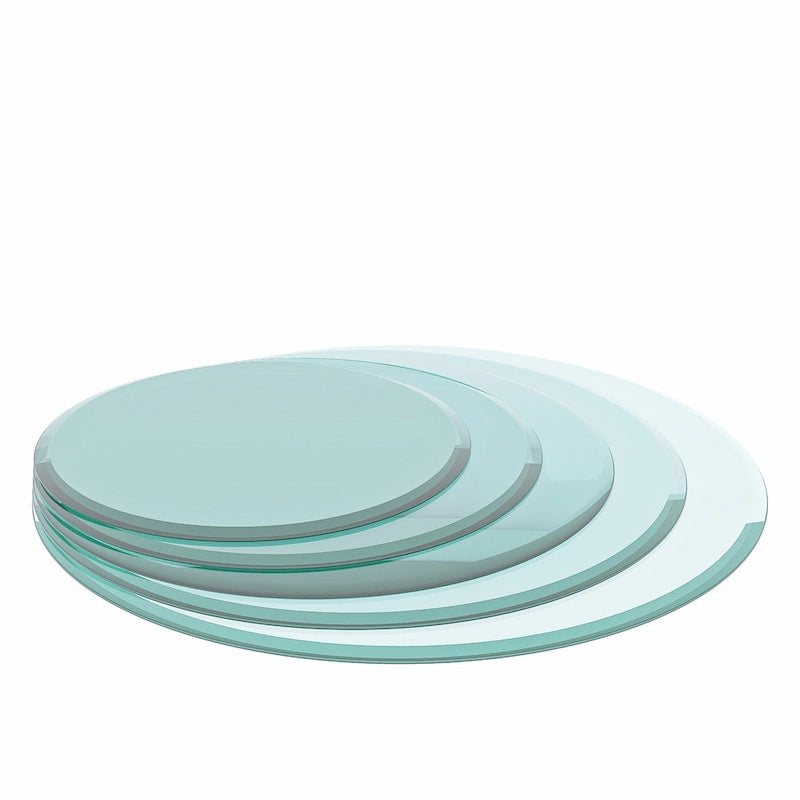 Dessus de table rond en verre trempé, verre clair à bord biseauté poli et épais