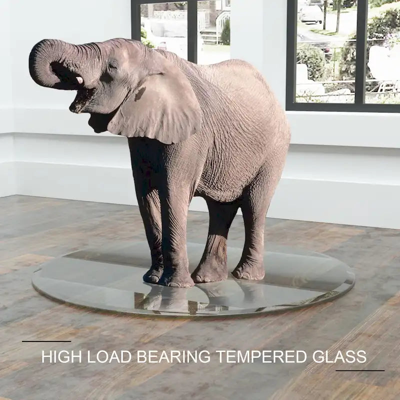 Dessus de table rond en verre trempé, verre clair à bord biseauté poli et épais