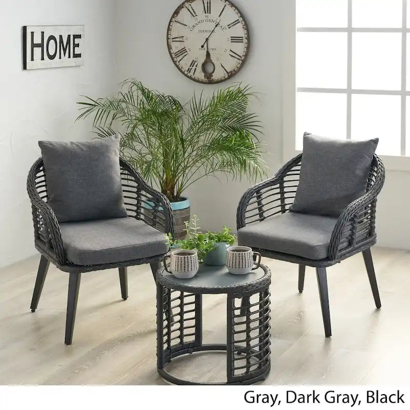 Salon de jardin moderne bohème en osier avec table d'appoint Chadbourne par Christopher Knight Home
