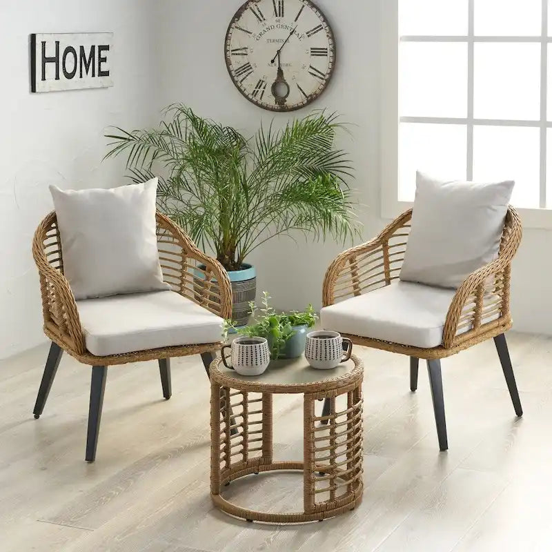 Salon de jardin moderne bohème en osier avec table d'appoint Chadbourne par Christopher Knight Home