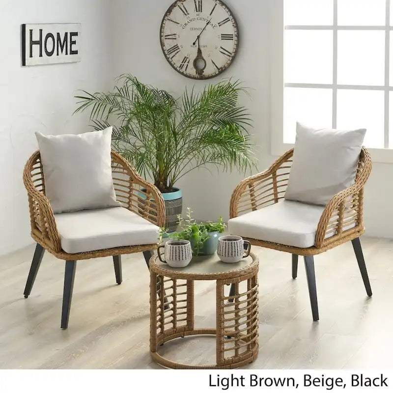 Salon de jardin moderne bohème en osier avec table d'appoint Chadbourne par Christopher Knight Home
