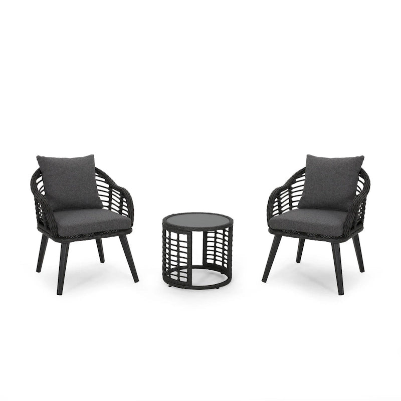 Salon de jardin moderne bohème en osier avec table d'appoint Chadbourne par Christopher Knight Home