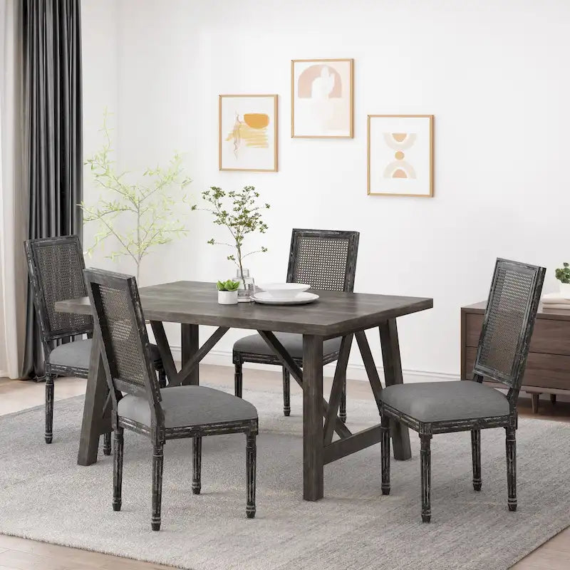 Chaise de salle à manger Regina en bois et cannage (lot de 4)