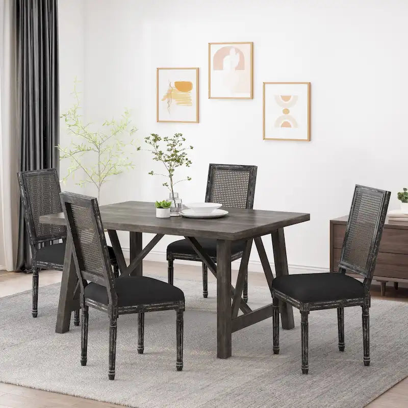 Chaise de salle à manger Regina en bois et cannage (lot de 4)