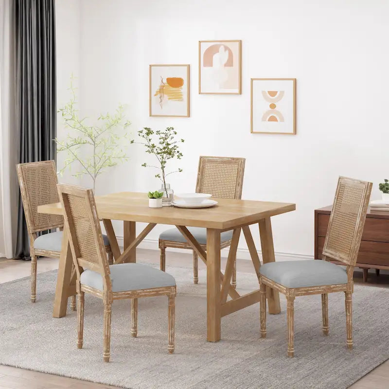 Chaise de salle à manger Regina en bois et cannage (lot de 4)