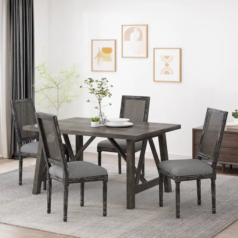 Chaise de salle à manger Regina en bois et cannage (lot de 4)
