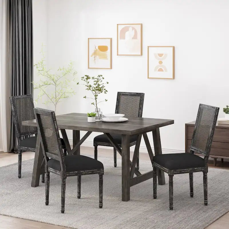 Chaise de salle à manger Regina en bois et cannage (lot de 4)