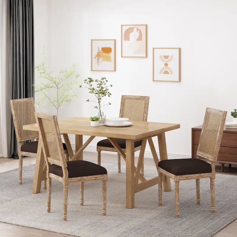 Chaise de salle à manger Regina en bois et cannage (lot de 4)