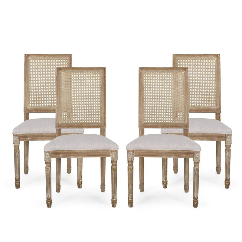 Chaise de salle à manger Regina en bois et cannage (lot de 4)