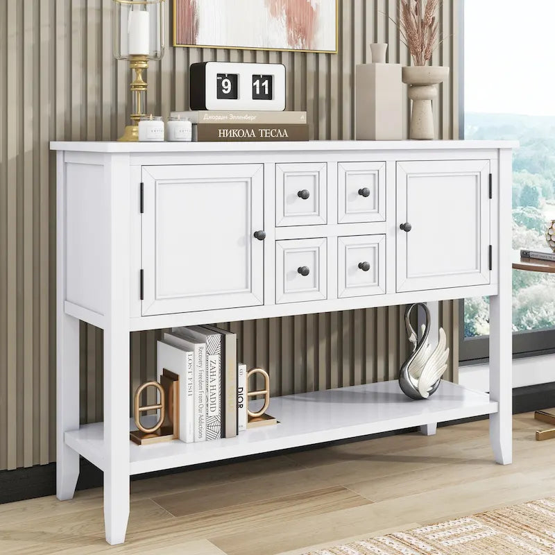Console Vintage Série Cambridge avec Tiroirs et Placards - 15.00 x 46.00 x 34.00