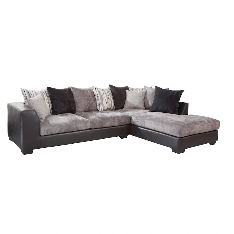 Canapé d'angle American Furniture Classics Casual Comfort anthracite et noir, avec 8 coussins de dossier et 2 coussins décoratifs