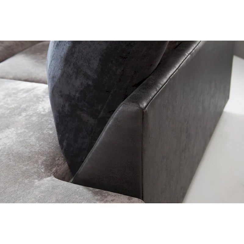 Canapé d'angle American Furniture Classics Casual Comfort anthracite et noir, avec 8 coussins de dossier et 2 coussins décoratifs