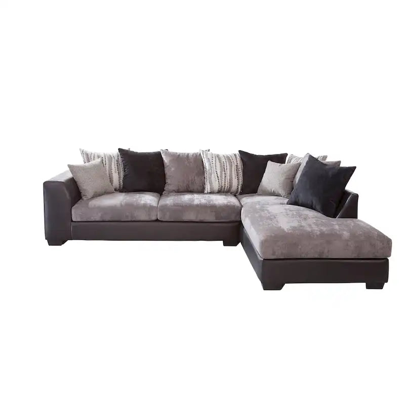 Canapé d'angle American Furniture Classics Casual Comfort anthracite et noir, avec 8 coussins de dossier et 2 coussins décoratifs