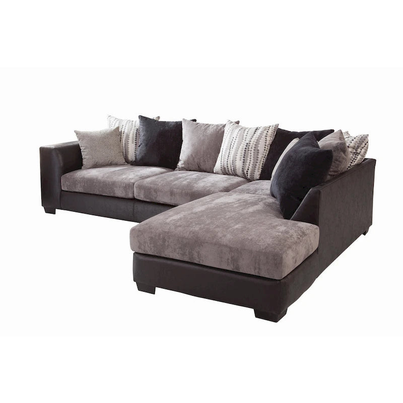 Canapé d'angle American Furniture Classics Casual Comfort anthracite et noir, avec 8 coussins de dossier et 2 coussins décoratifs