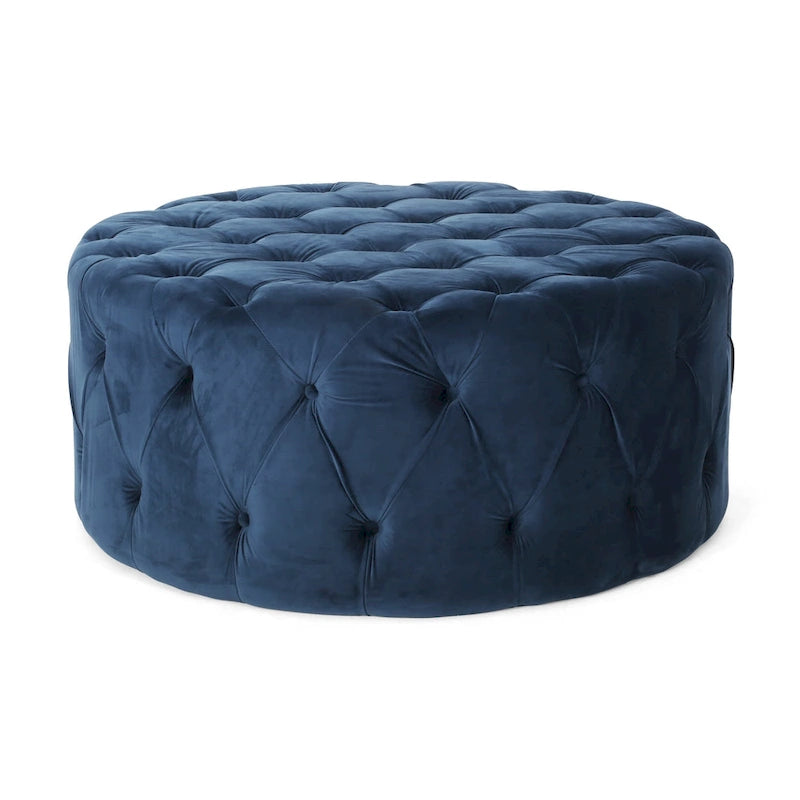 Pouf rond capitonné en velours Orla Modern Glam par Christopher Knight Home